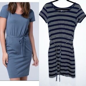 Pact Organic Cotton T-shirt Dress Stripe Tie Waist Pockets